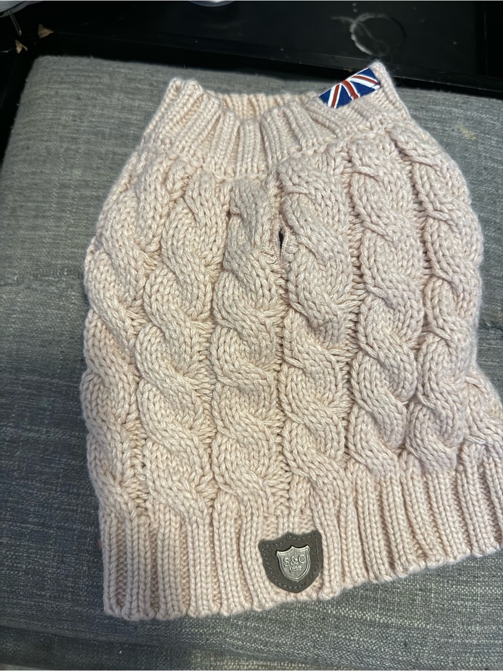 Cable Knit Cream Pet Sweater - British Accent Detail XS
